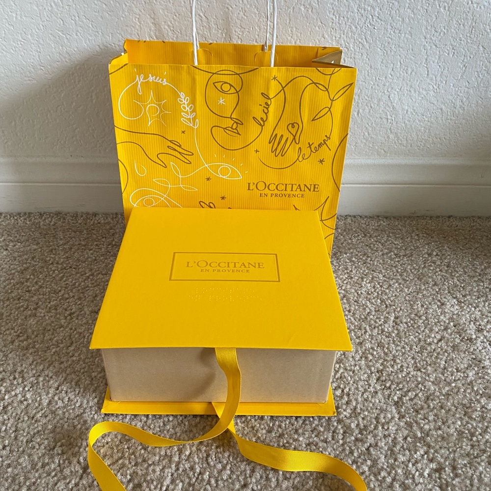 L'Occitane En Provence Yellow Medium Empty Gift Box & Shopping Bag